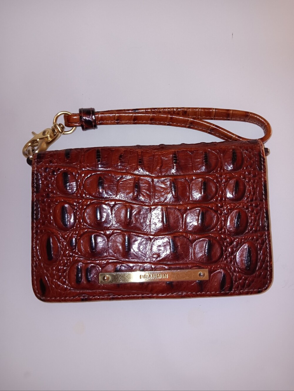 Brahmin Leather Croc Wristlwt Bill Fold